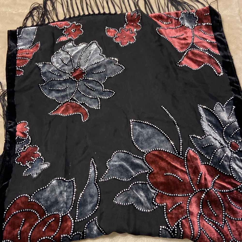 Embroidered rhinestone, chiffon scarf